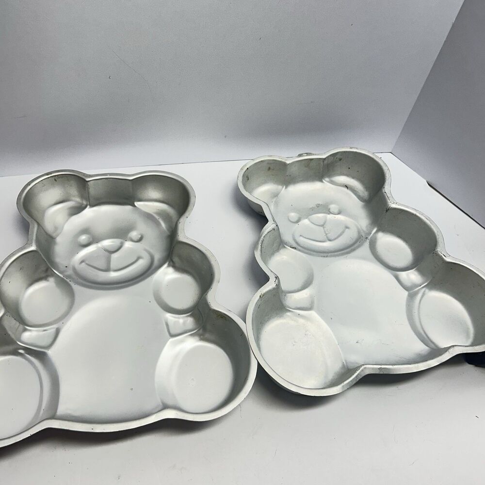 Pair of Vintage 1982 Wilton Teddy Bear Cake Pans - 13" Retro Baking Molds